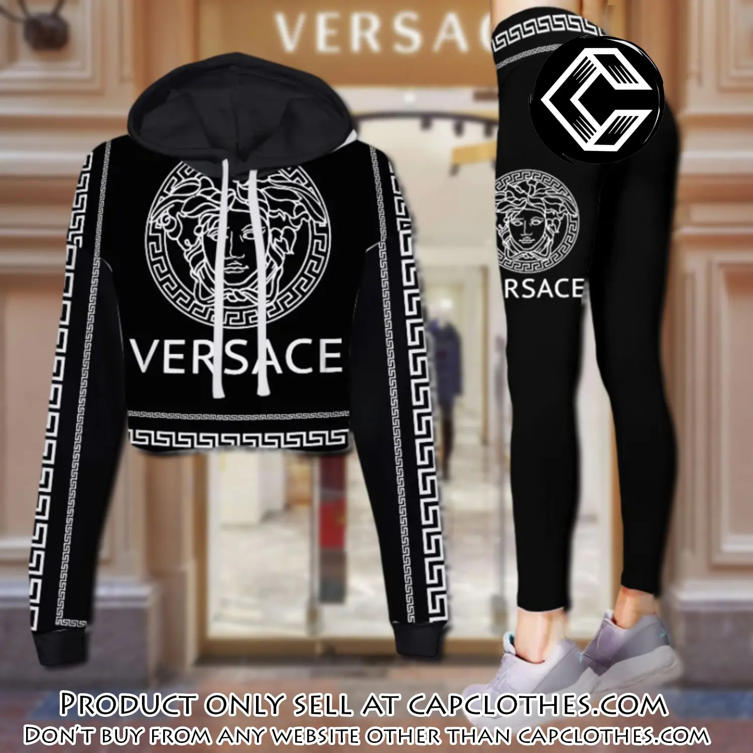 Versace medusa white logo luxury brand clothes leggings and crop top set for women cc5220325